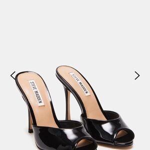Steve Madden Priya Black Patent Peep-Toe Mule Heels